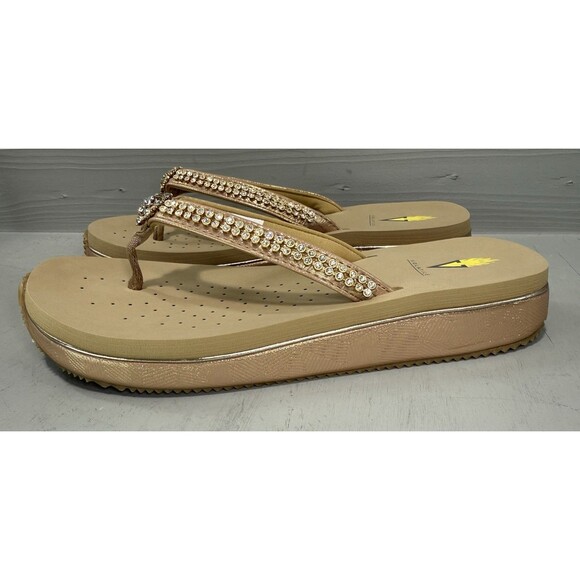 Volatile  Wedge Thong Sandals Tan Rhinestones Women's Size 10‎ NWOB Slip-On - Picture 4 of 7